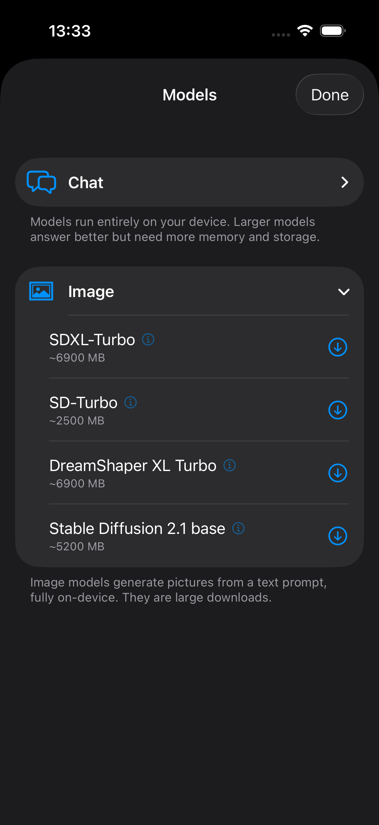 Hopr image model list — SDXL-Turbo, SD-Turbo, DreamShaper XL Turbo, Stable Diffusion 2.1.